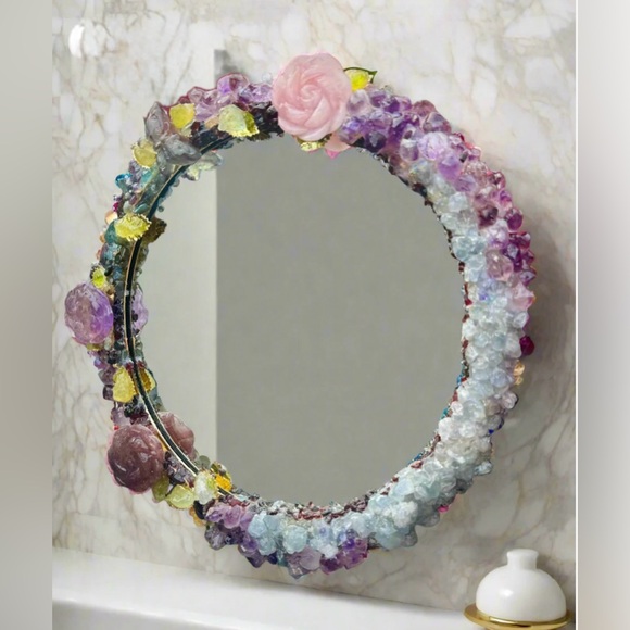 Aphrodite’s Garden Crystal Gemstone Adorned Mirror - Picture 3 of 8
